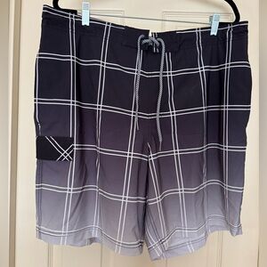 Men's Black and Gray Plaid Swim Shorts